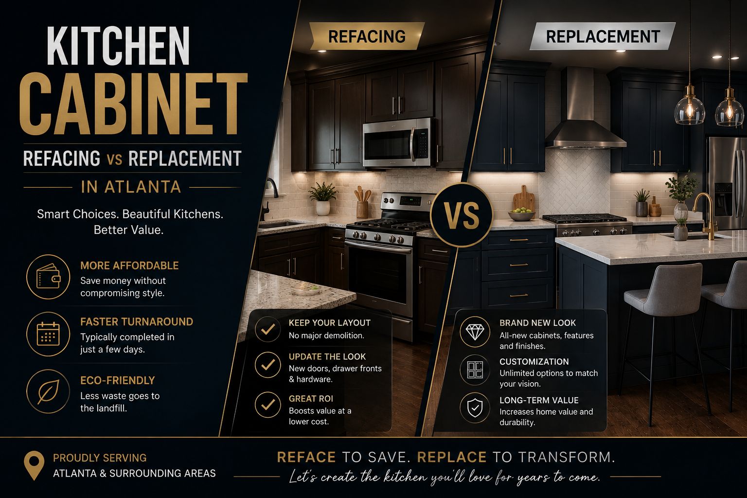 Kitchen Cabinet Refacing vs Replacement in Atlanta