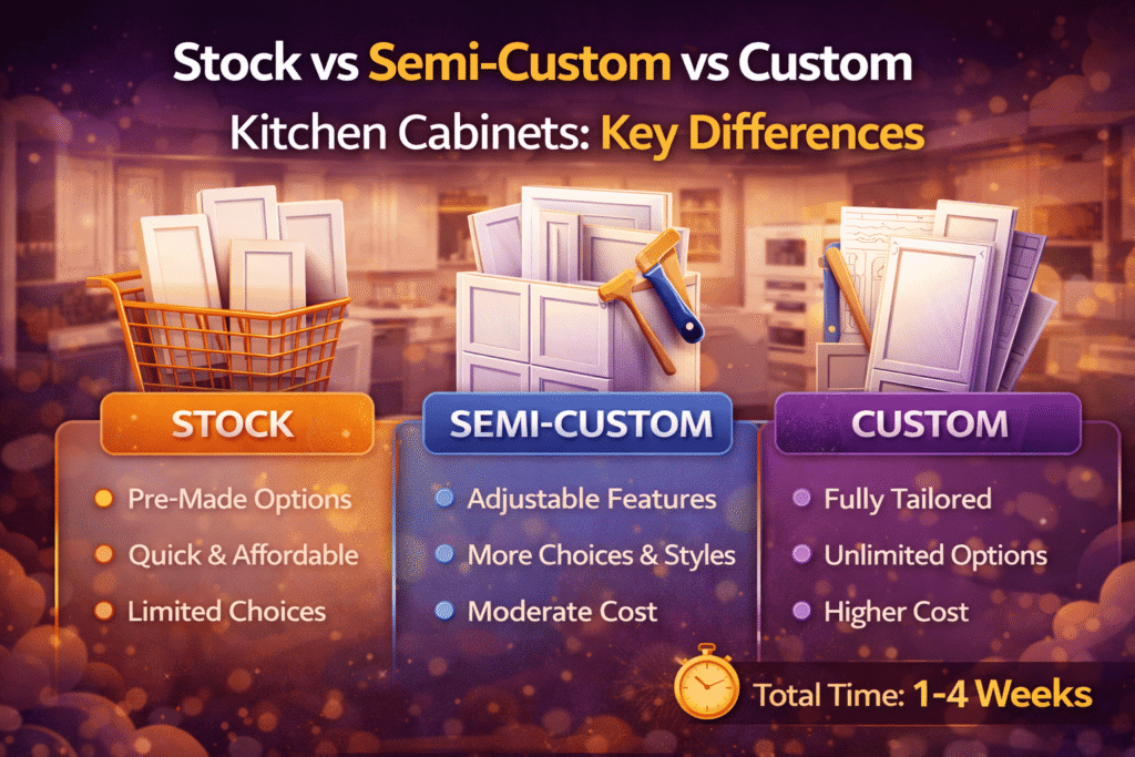 Stock vs Semi-Custom vs Custom Kitchen Cabinets