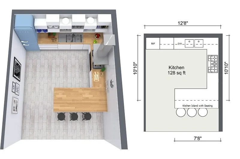 Free kitchen design service — 3D floor plan